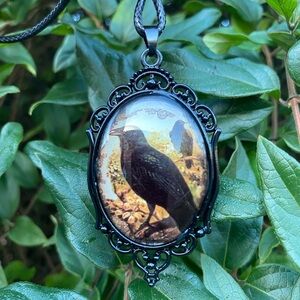 Vintage Inspired Gothic Crow Necklace, Adjustable Black Black Vegan strap NWT